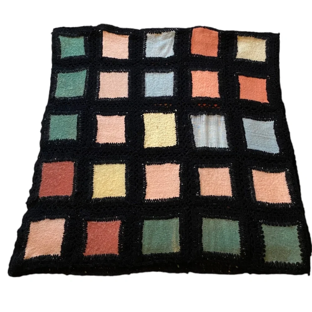 Vintage Hand Crafted Quilt Patchwork Primitive Antique Wool Crochet Knit Afghan